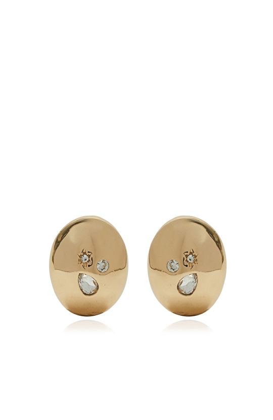 Gold Taş Detaylı Küpe
