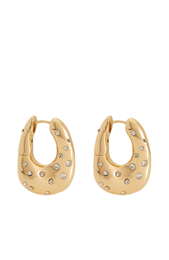 Gold Stone Detailed Women's Hoop Earrings