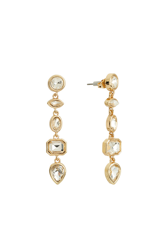Gold Dangle Stone Detailed Women's Earrings