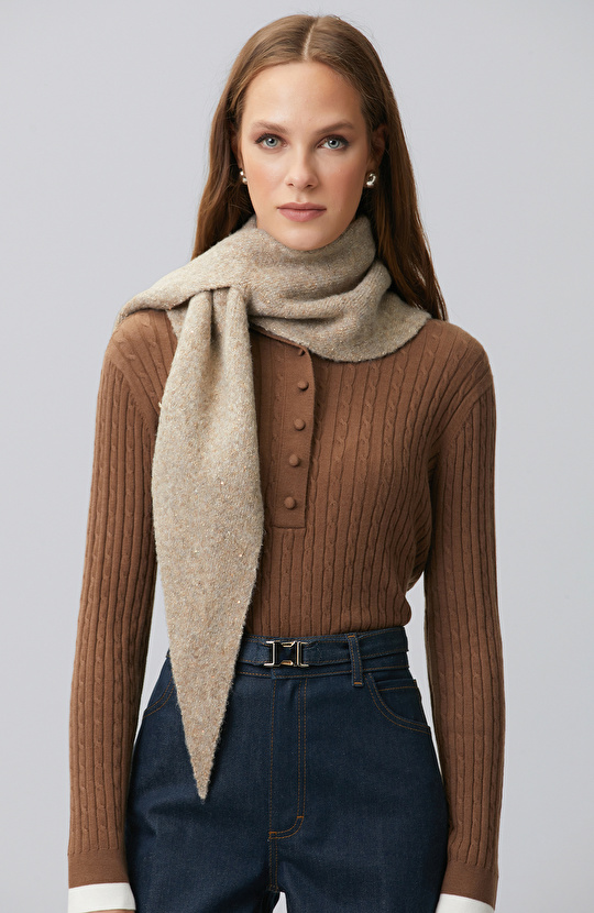 Gold Sequin Detailed Women's Knitted Scarf