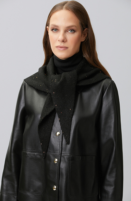Black Gold Sequin Detailed Women's Knitted Scarf
