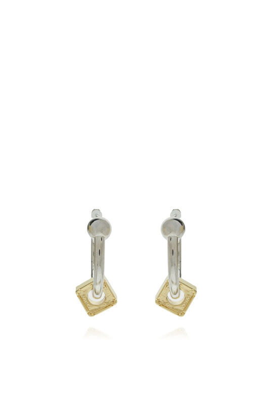 Silver Double Color Geometric Detailed Women's Earrings