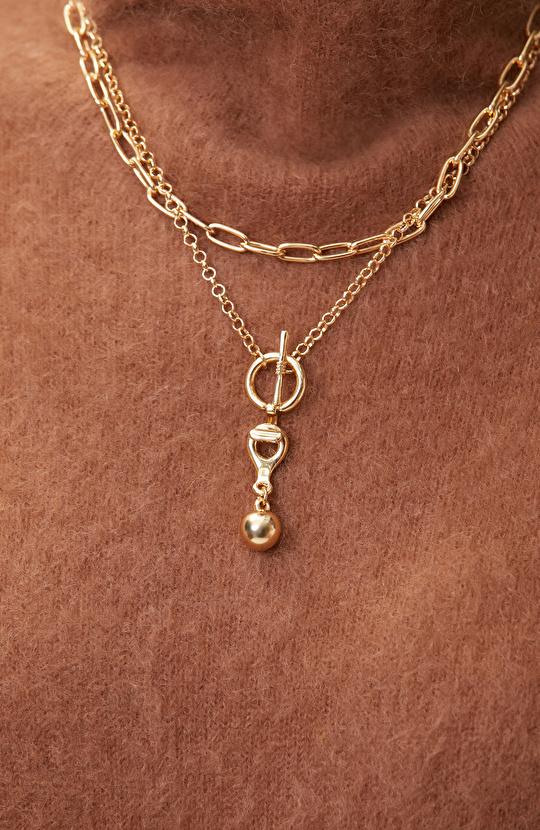 Gold Pendant Detaylı Kadın Çoklu Kolye