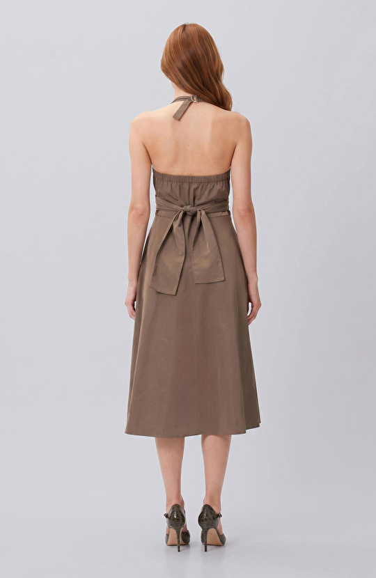Vizon Halter Yaka Midi Boy Elbise