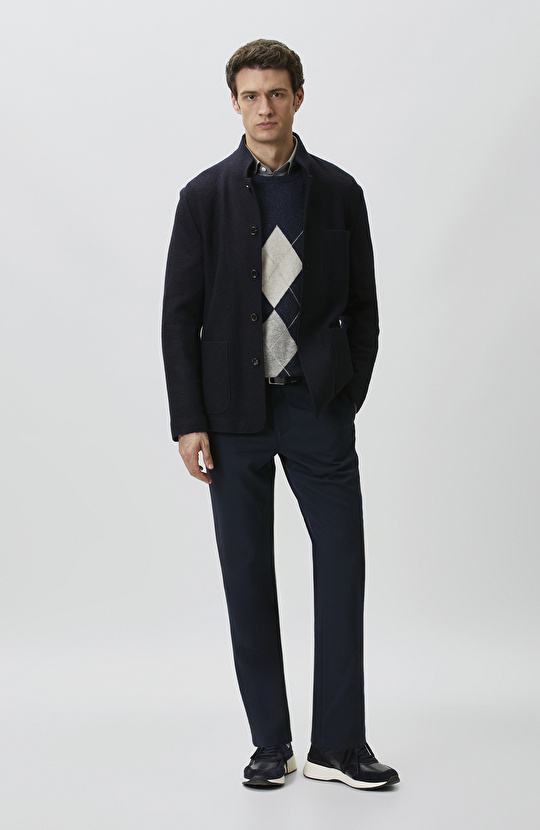 Navy Blue Lace-Up Waist Flannel Trousers