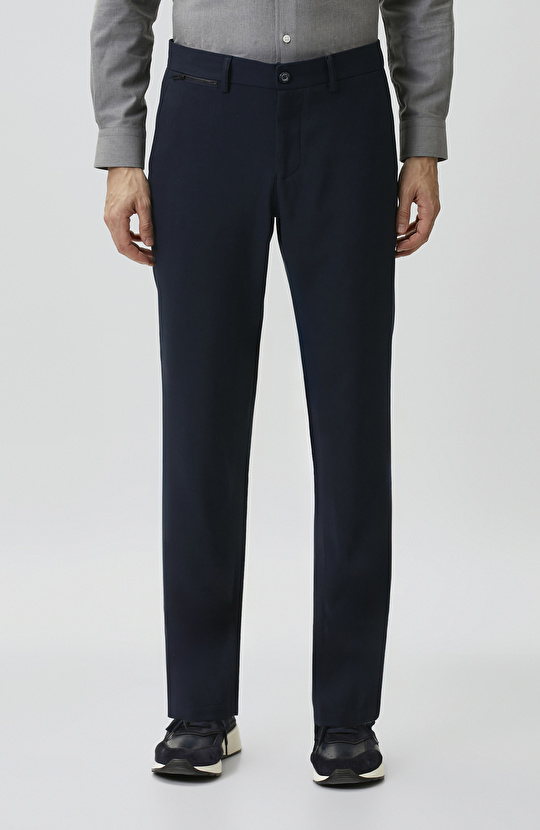 Navy Blue Lace-Up Waist Flannel Trousers