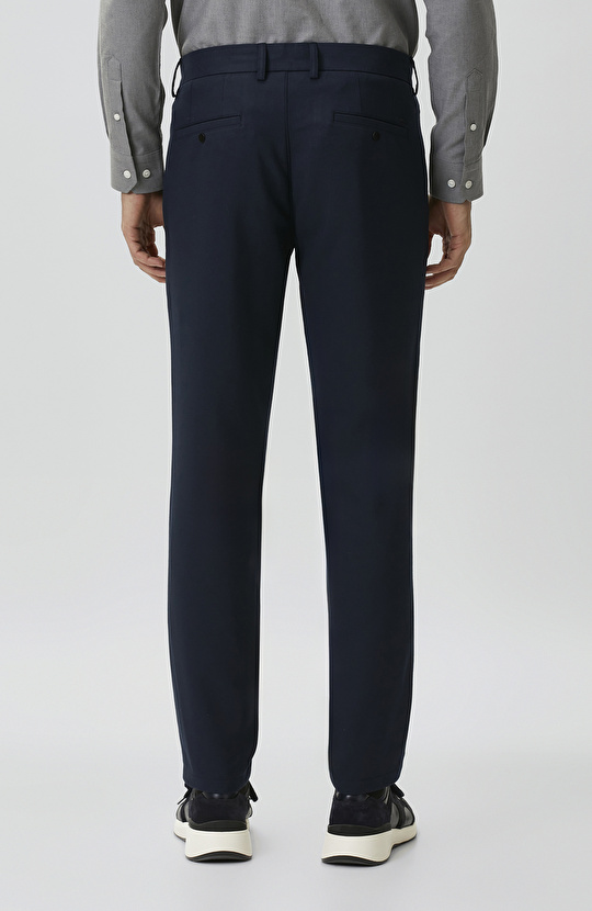 Navy Blue Lace-Up Waist Flannel Trousers