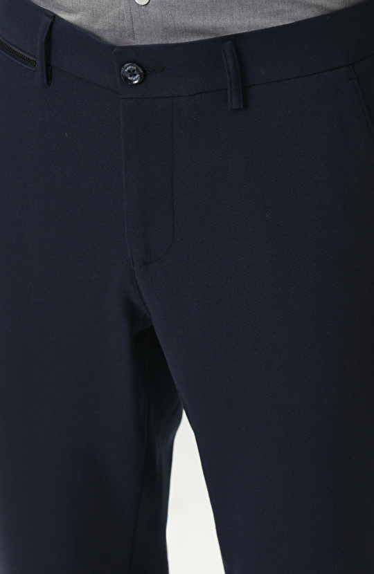 Navy Blue Lace-Up Waist Flannel Trousers