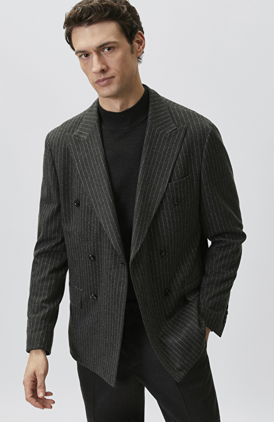Anthracite Wool Double Breasted Collar Suit