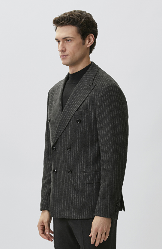 Anthracite Wool Double Breasted Collar Suit