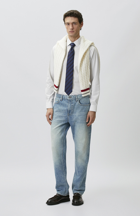 Slim Fit Beyaz Non-iron Çizgi Desenli Gömlek