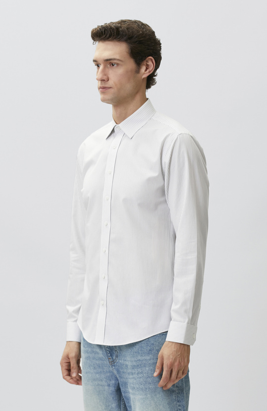 Slim Fit Beyaz Non-iron Çizgi Desenli Gömlek
