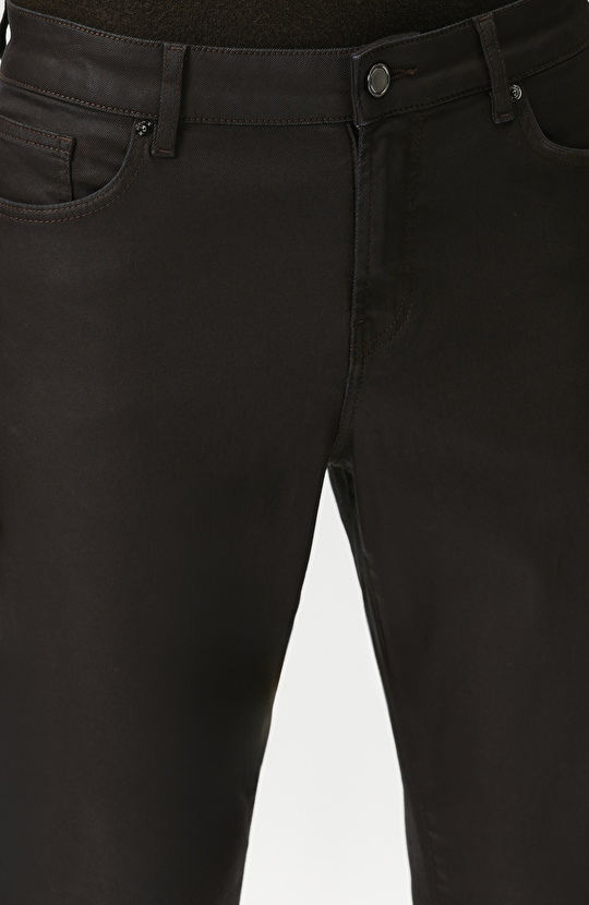 Kahverengi Kaplamalı Denim Pantolon