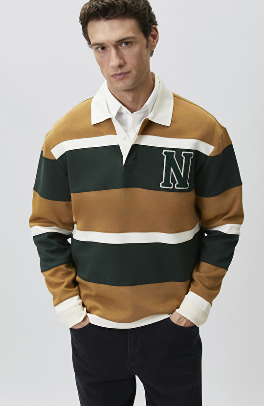 Safran Çizgi Desenli Sweatshirt