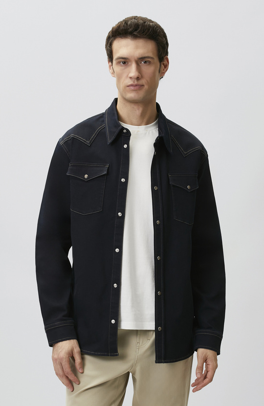 Comfort Fit Navy Blue Denim Shirt