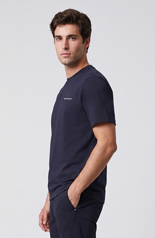 Navy Blue Embroidery Detailed T-shirt