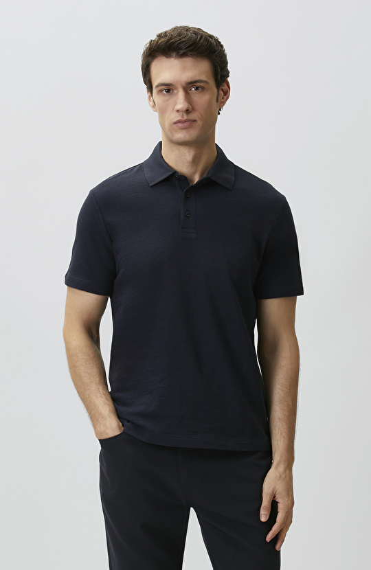Lacivert Jakarlı Polo Yaka T-shirt