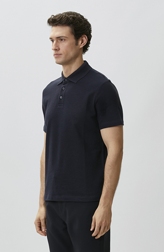 Lacivert Jakarlı Polo Yaka T-shirt