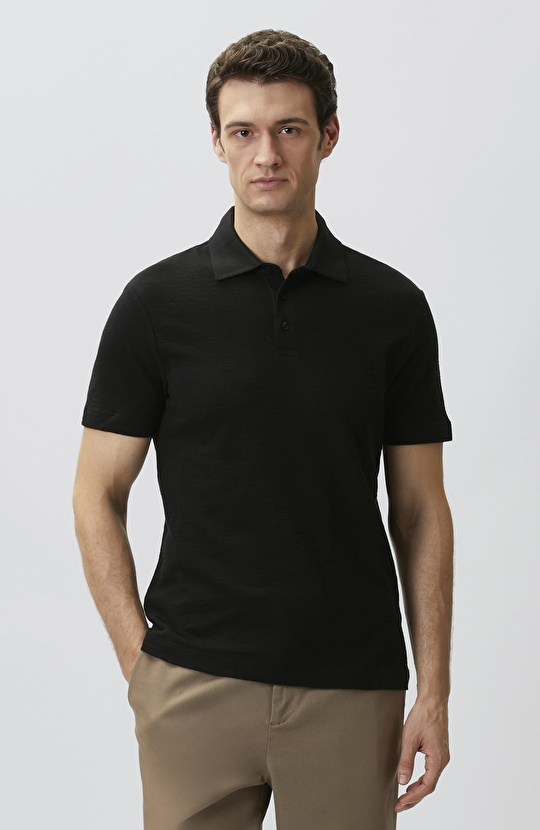 Siyah Jakarlı Polo Yaka T-shirt
