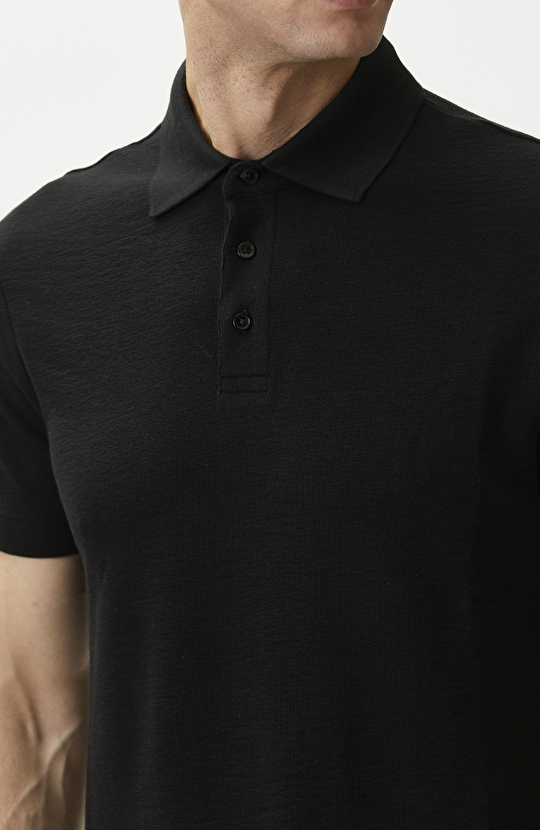 Siyah Jakarlı Polo Yaka T-shirt