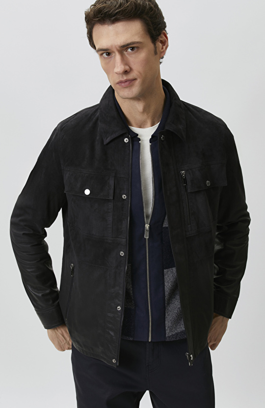 Navy Blue Gradient Leather Jacket