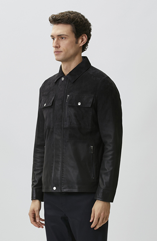 Navy Blue Gradient Leather Jacket