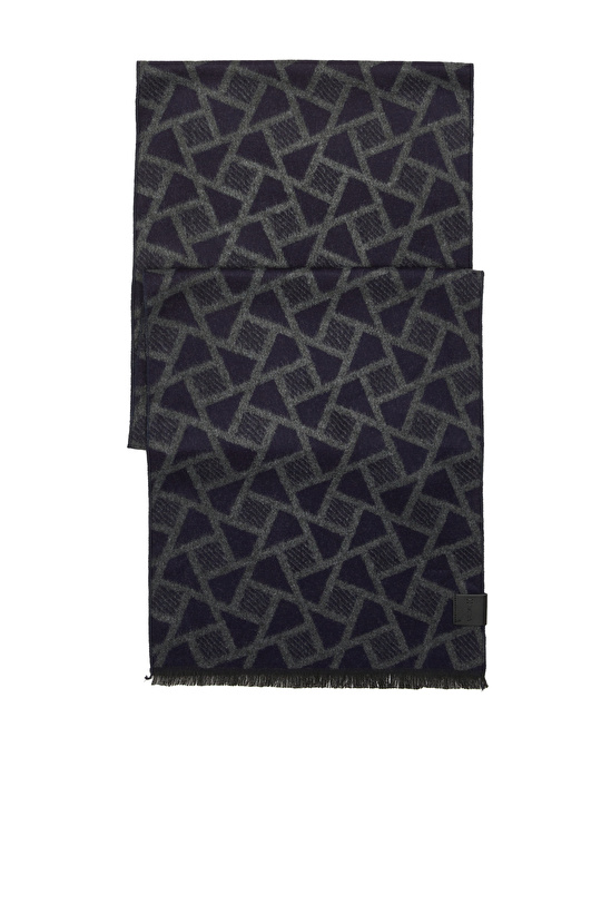 Lacivert Geometrik Desenli Erkek Atkı