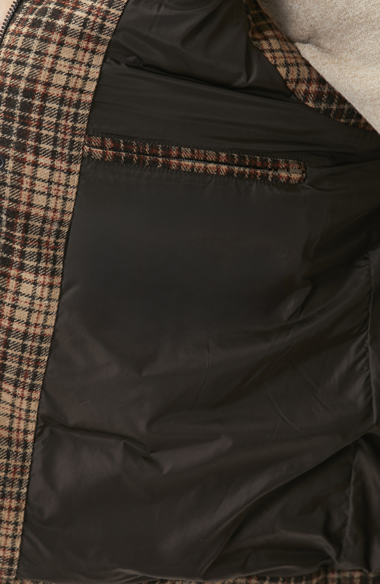 Camel Ekose Desenli Yün Karışımlı Casual Yelek