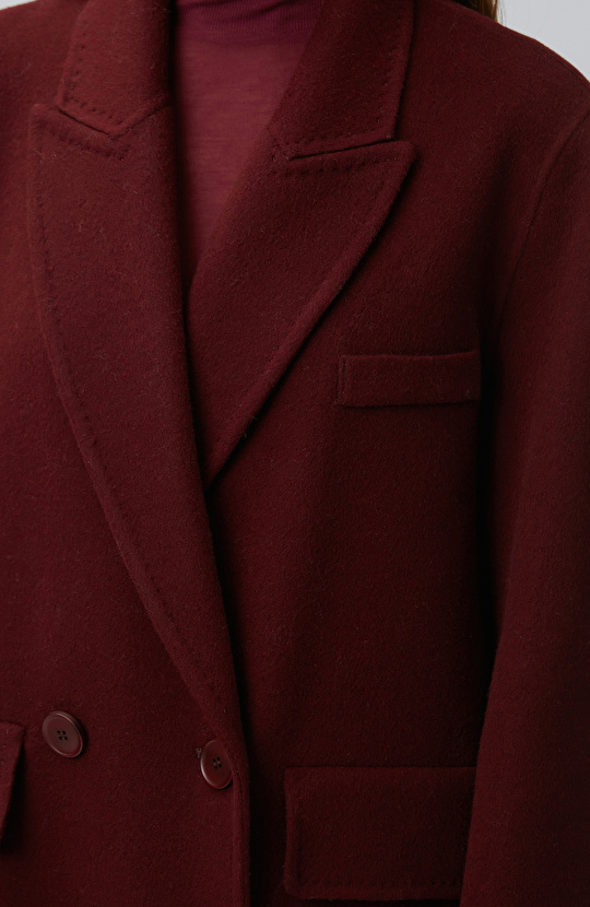 Limited Bordo Kaşmir Ve Yün Karışımlı Palto