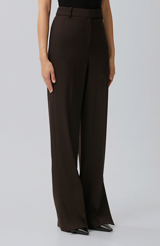 Acı Kahve Paçası Yırtmaçlı Yün Karışımlı Pantolon