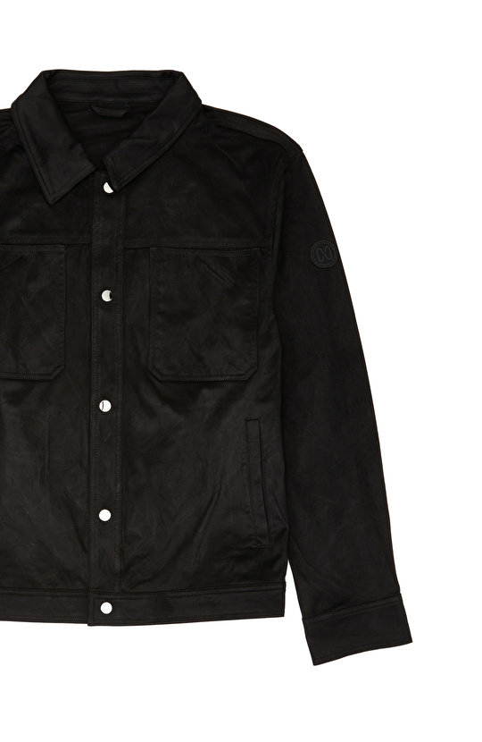 Siyah Slim Fit Yan Cep Detaylı Dış Gömlek