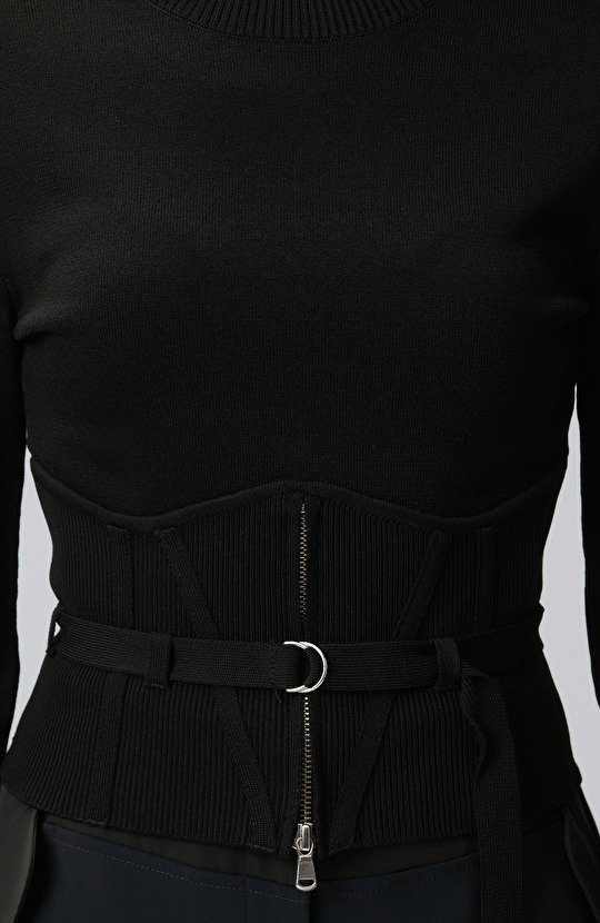 N-Tech Black Knitwear Sweater with Zipper Detail