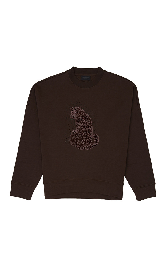 N-Tech Acı Kahve Kaplan Figürlü Sweatshirt