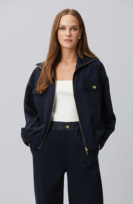Navy Blue Striped Glitter Sweatshirt