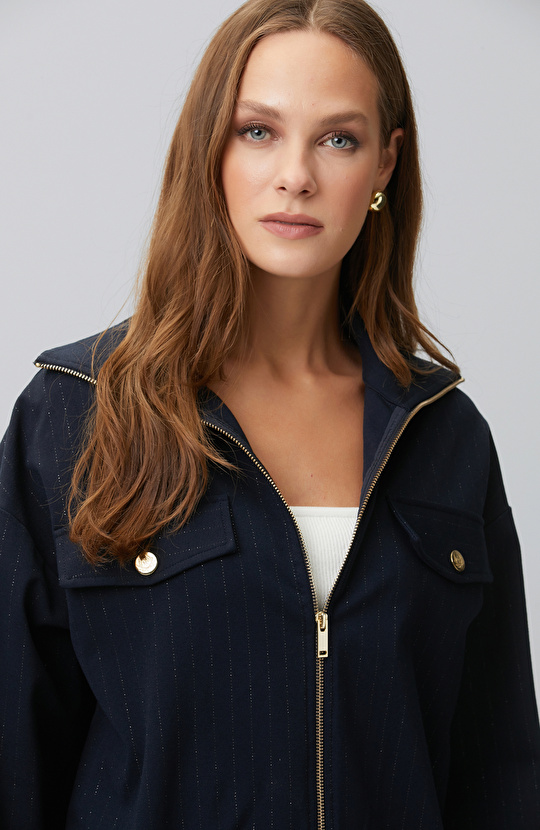 Navy Blue Striped Glitter Sweatshirt