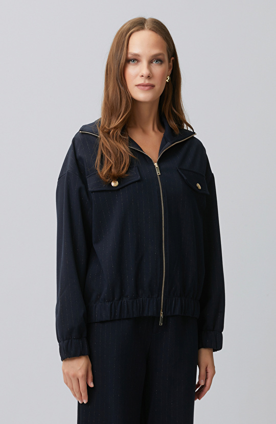 Navy Blue Striped Glitter Sweatshirt