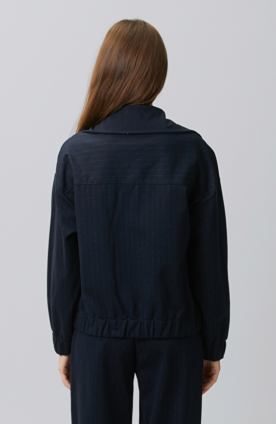 Navy Blue Striped Glitter Sweatshirt