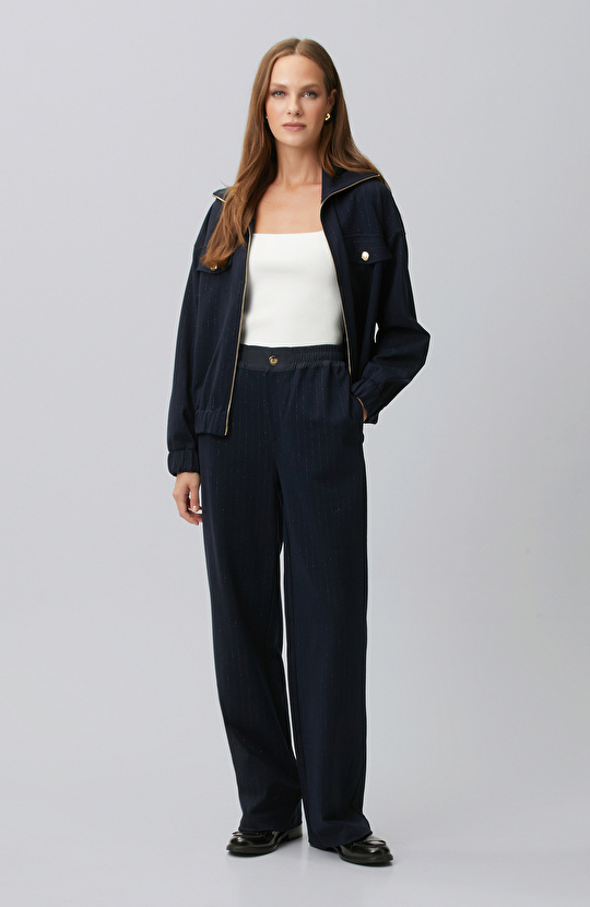 Navy Blue Glitter Striped Sweatpants