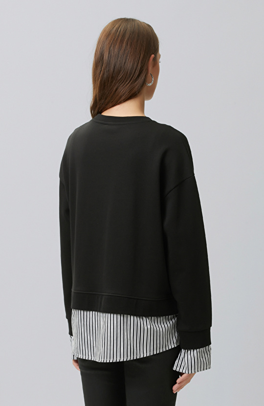 Siyah Taş Detaylı Dokuma Garnili Sweatshirt