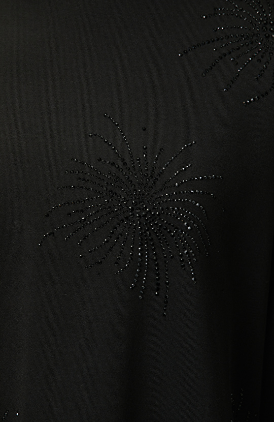 Siyah Taş Detaylı Dokuma Garnili Sweatshirt