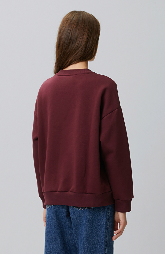 Bordo Sincap Figürlü Baskılı Sweatshirt