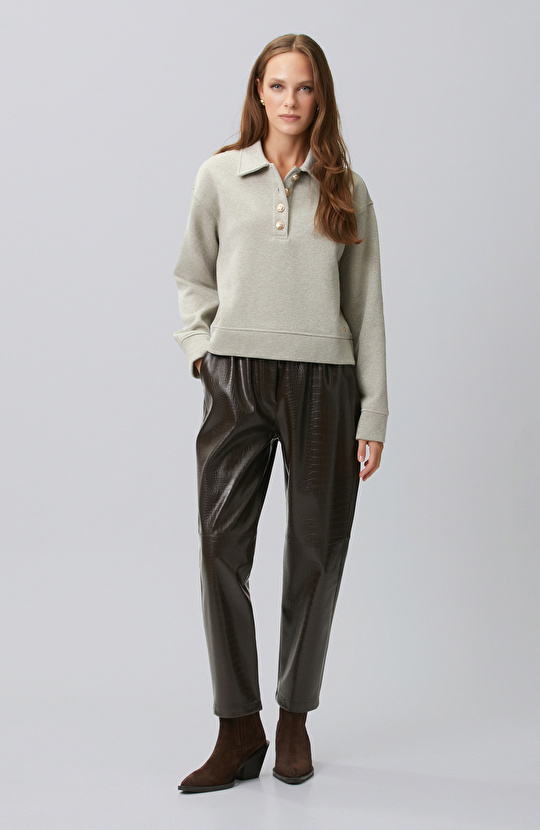 Mink Melange Polo Collar Silvery Sweatshirt