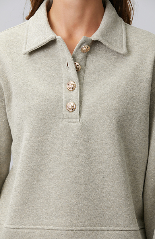 Mink Melange Polo Collar Silvery Sweatshirt