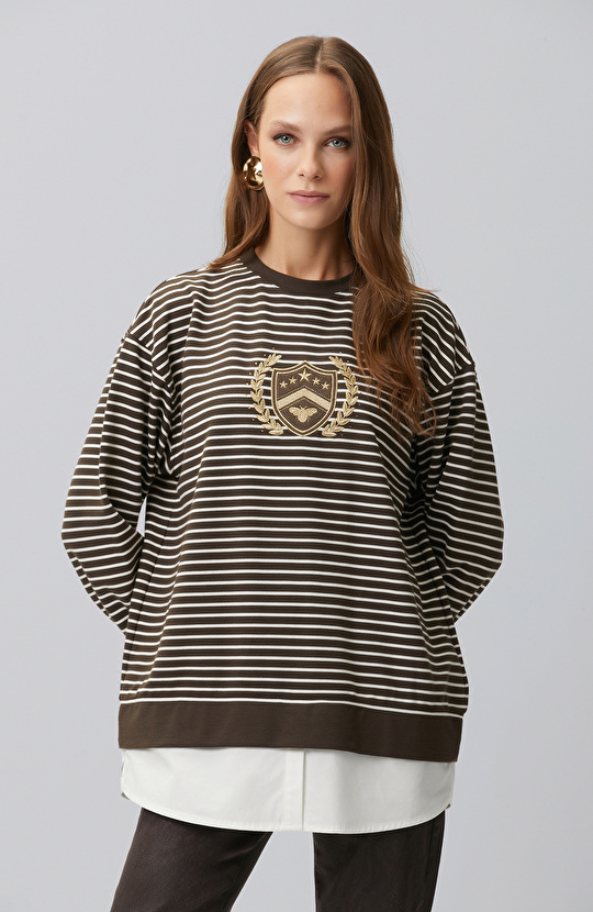 Bitter Brown Ecru Woven Garnish Sweatshirt