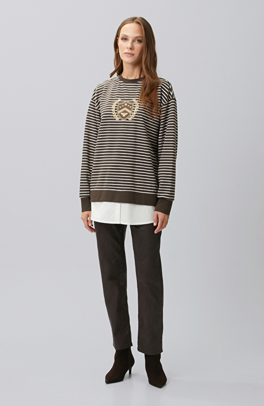 Bitter Brown Ecru Woven Garnish Sweatshirt