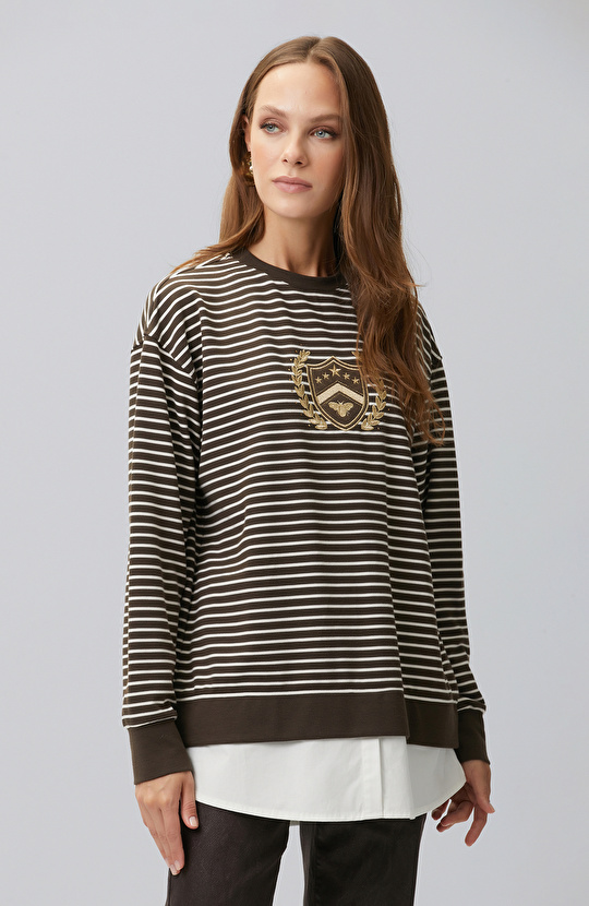 Bitter Brown Ecru Woven Garnish Sweatshirt