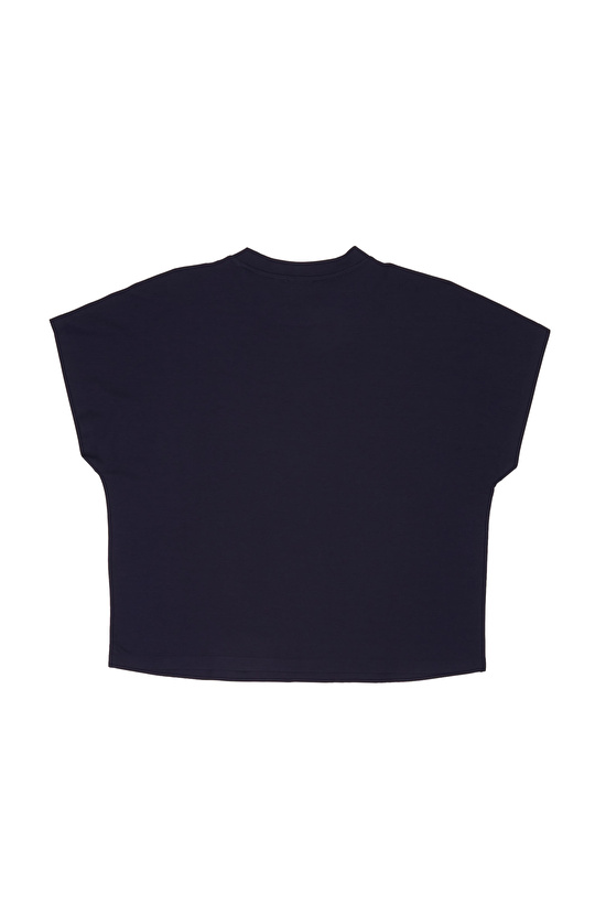 Lacivert Çiçek Taş İşlemeli T-shirt