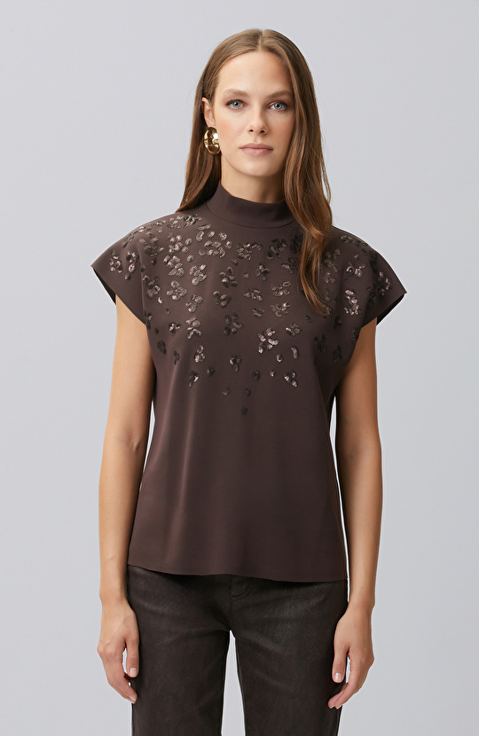 Acı Kahve Payet İşlemeli T-shirt