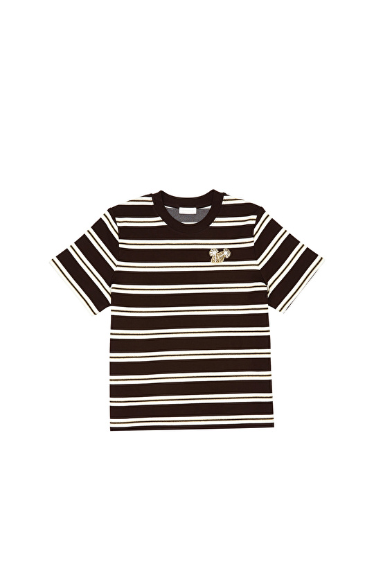Acı Kahve Kırık Beyaz Çizgili T-shirt