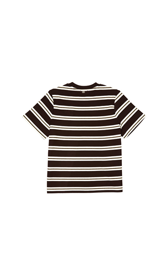 Acı Kahve Kırık Beyaz Çizgili T-shirt